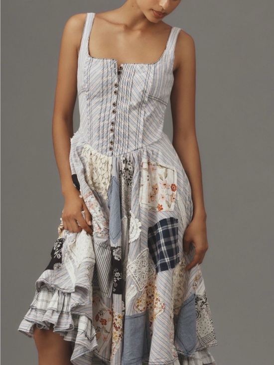 Anthropologie Dresses & Skirts - Anthropologie Patchwork Midi Dress - Light Blue & Cream